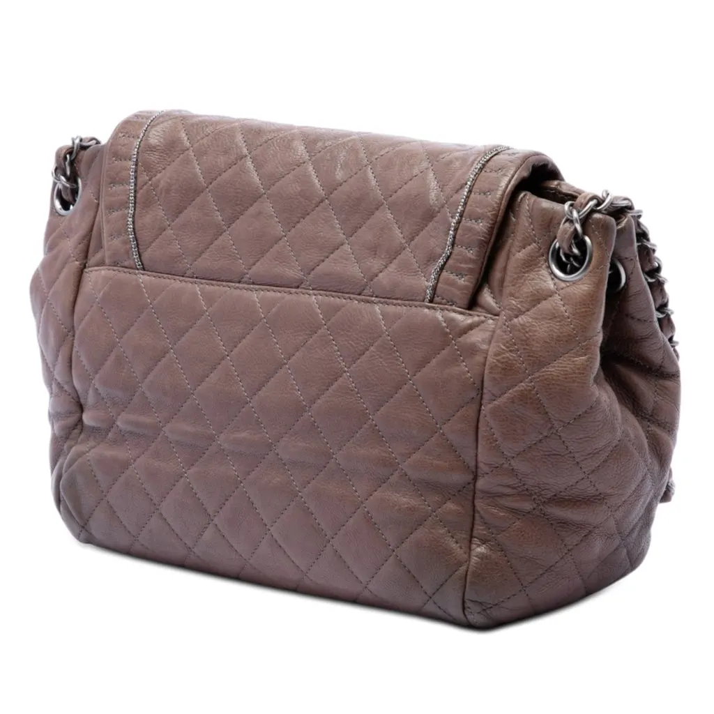 Chanel Small Quilted Calfskin Istanbul Accordion Flap Brown Leather Very good - Back View
