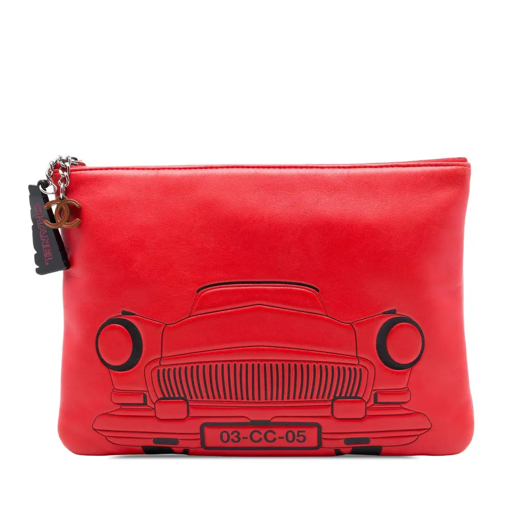 Chanel Medium Printed Lambskin Cuba La Habana O Case Clutch Red Leather Very good - Front View