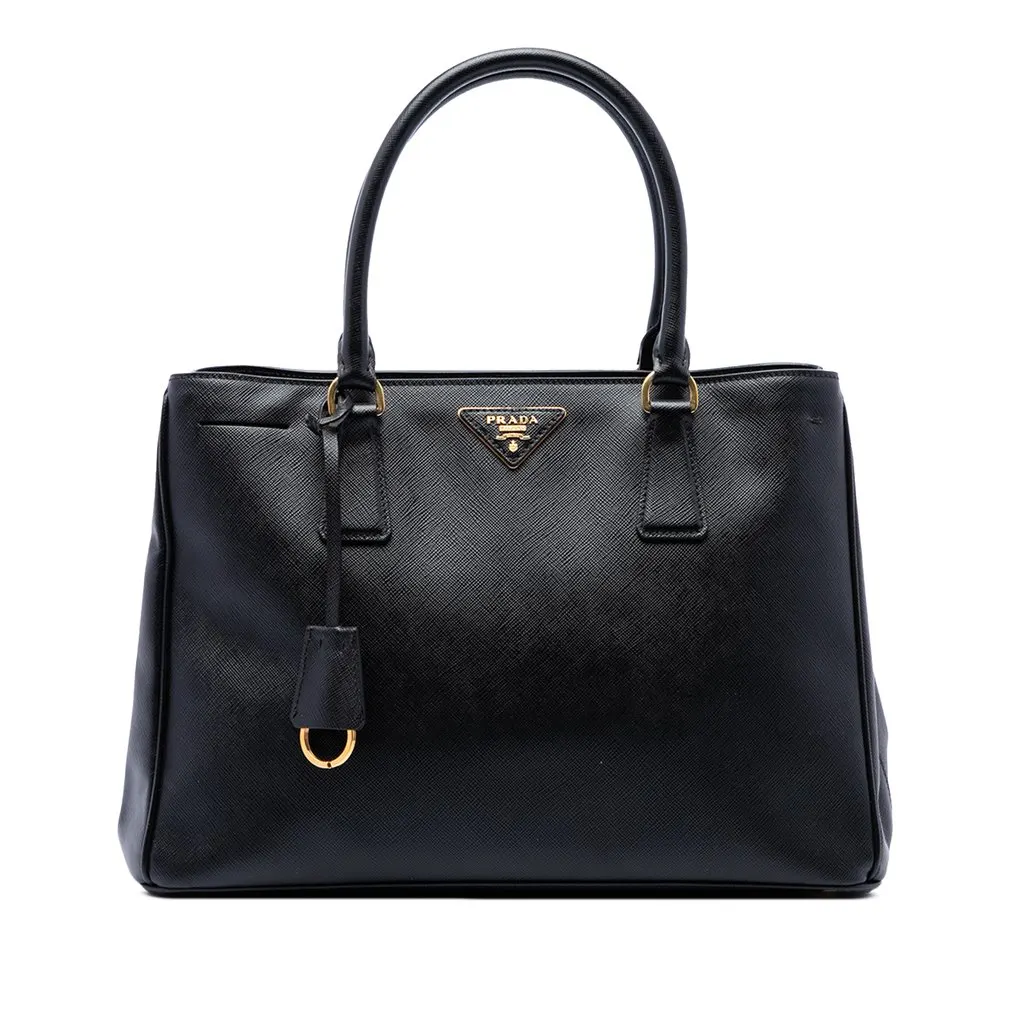 Prada Medium Saffiano Lux Gardeners Tote Black Leather Good - Front View