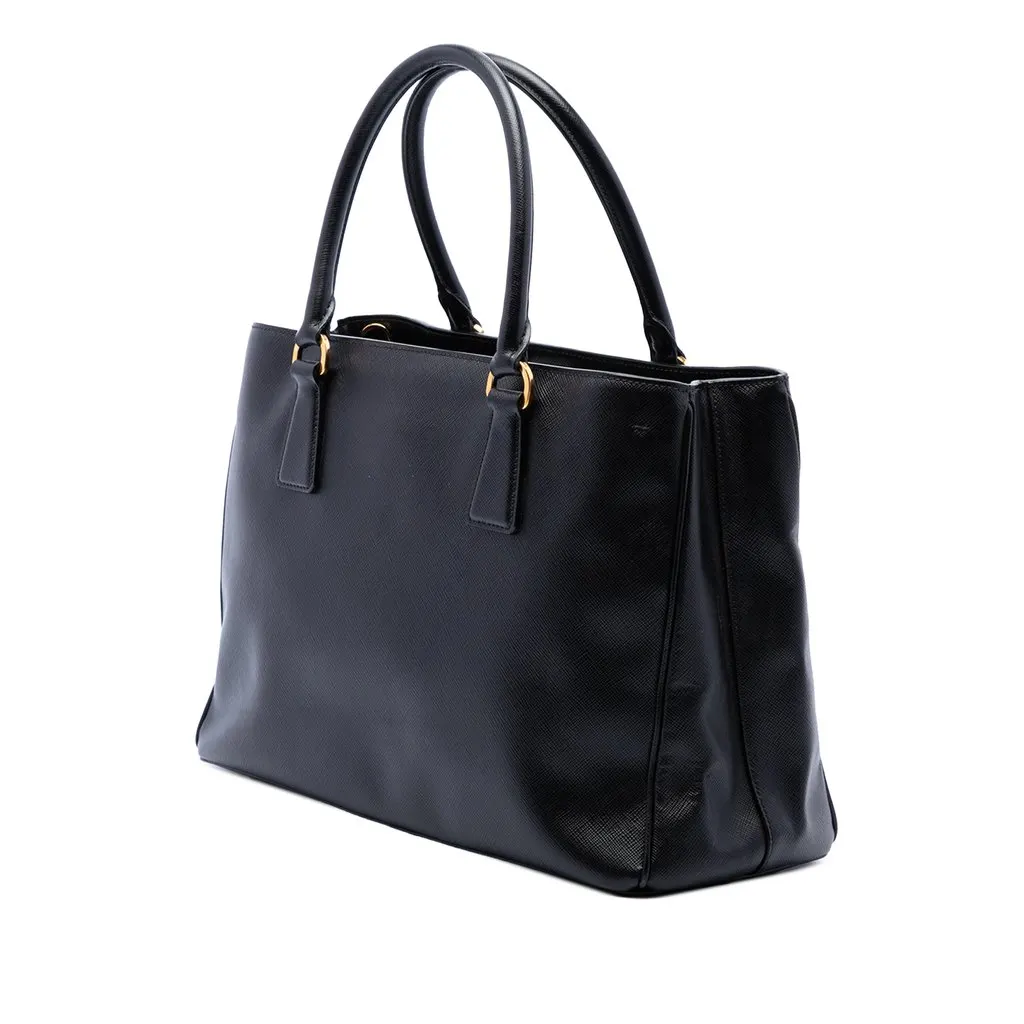 Prada Medium Saffiano Lux Gardeners Tote Black Leather Good - Back View