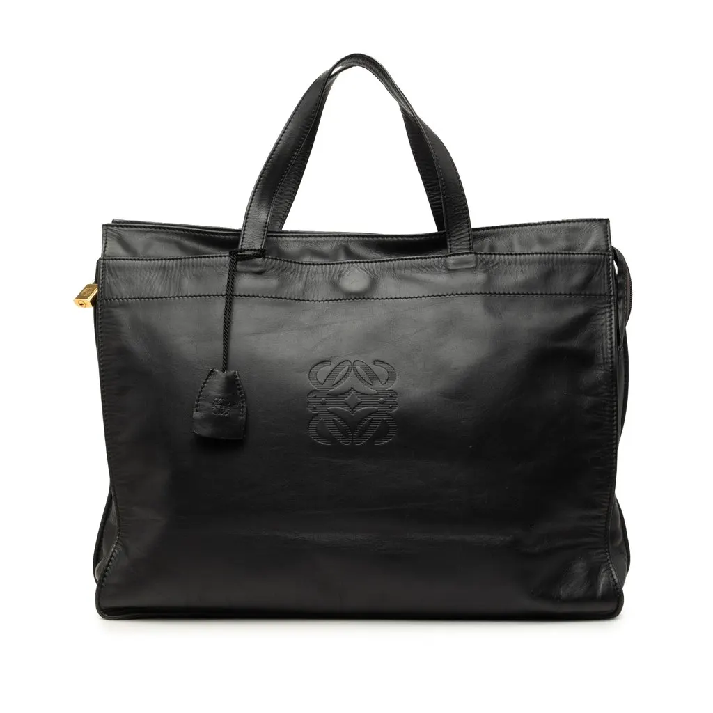 LOEWE Leather Anagram Shopper Tote Black Leather Very good - Front View