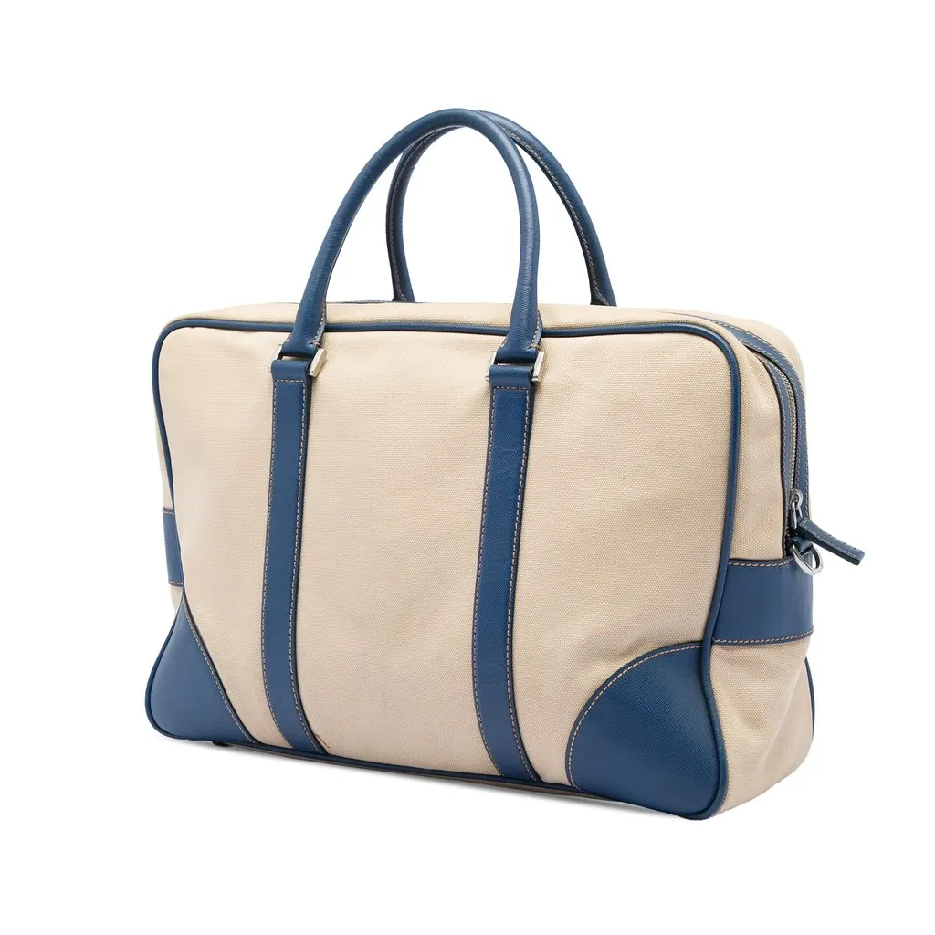 Prada Saffiano Trimmed Canvas Briefcase Beige Very good - Back View