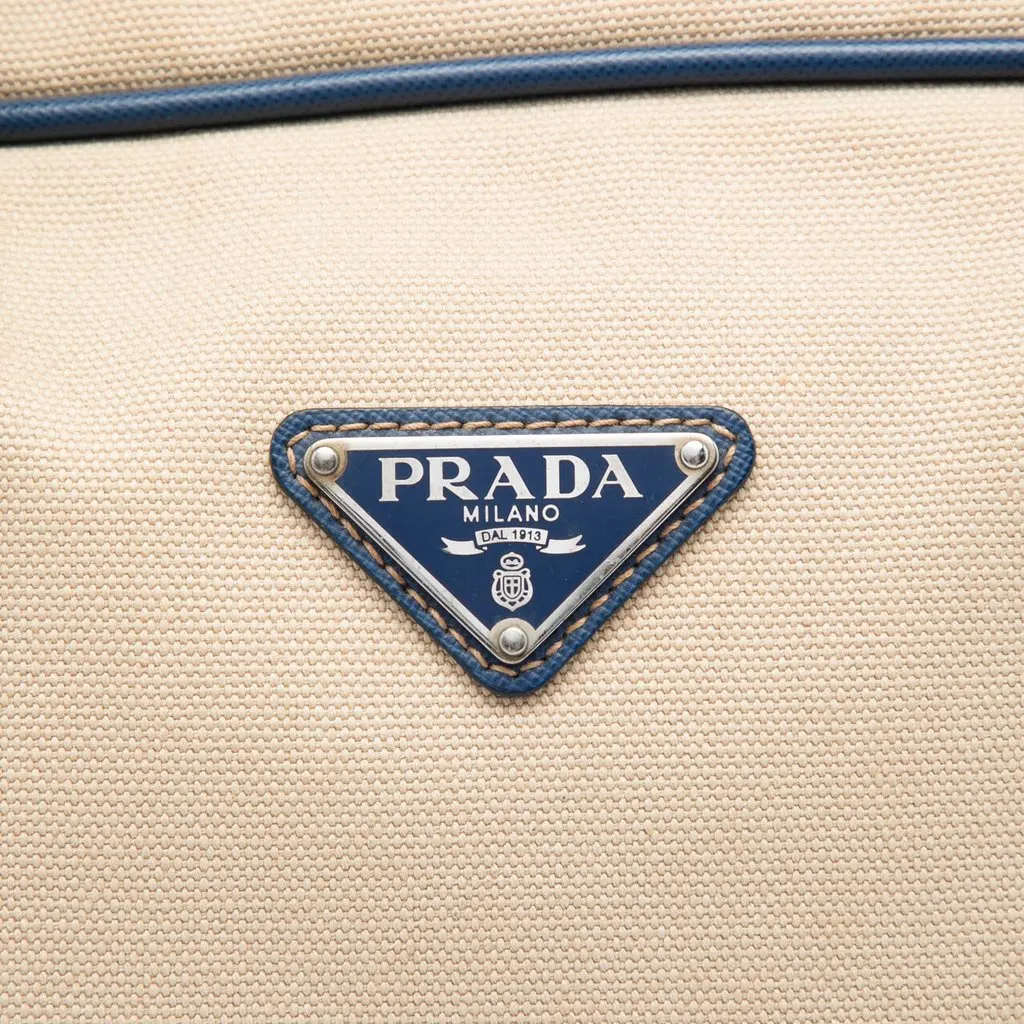 Prada Saffiano Trimmed Canvas Briefcase Beige Very good - Box View