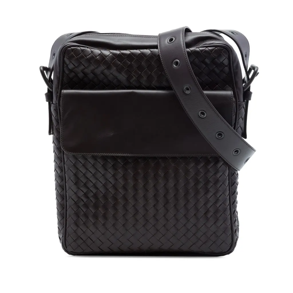 Bottega Veneta Nappa Intrecciato Front Pocket Crossbody Brown Leather Very good - Front View