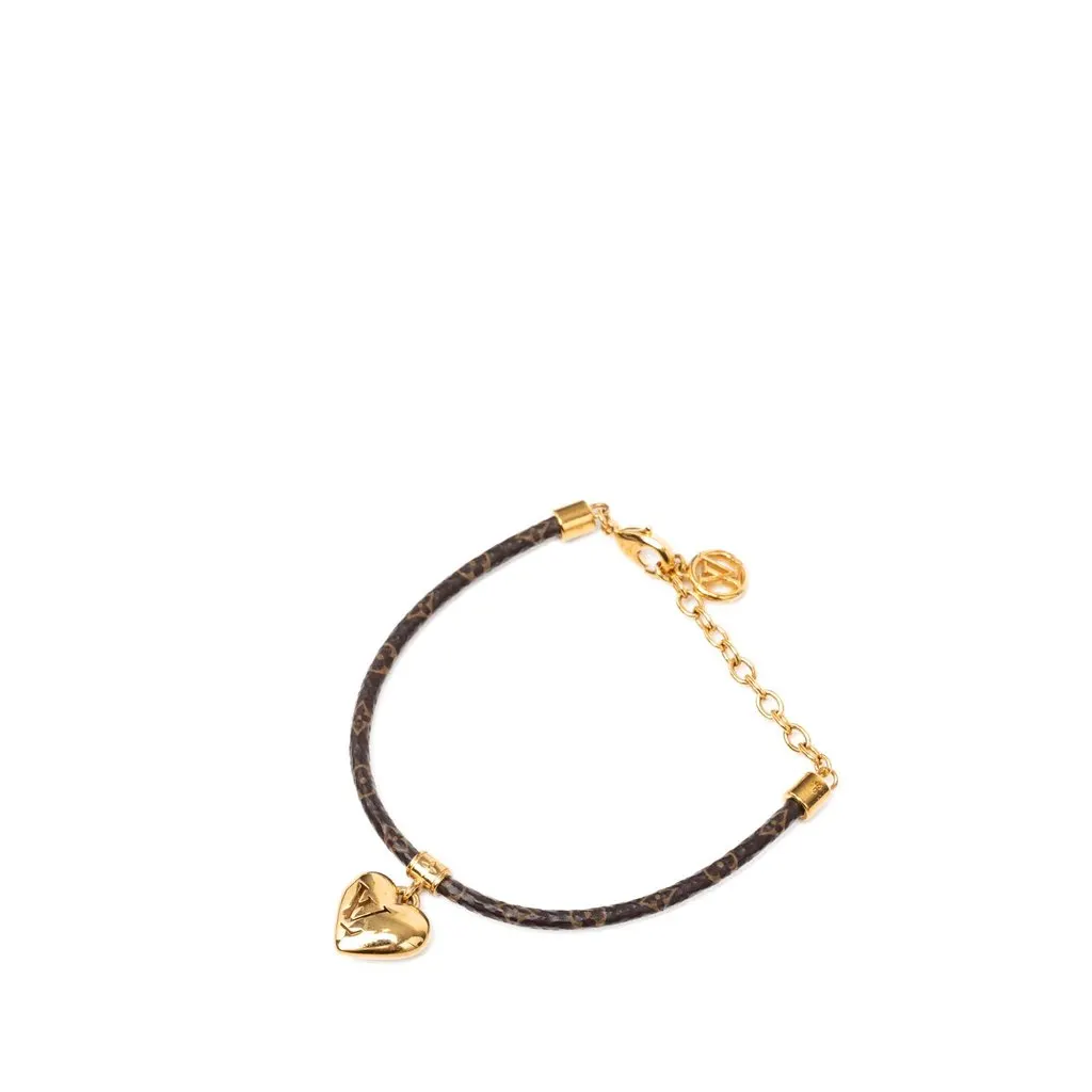 Louis Vuitton Monogram and Gold Plated Blooming Heart Charm Bracelet Brown Very good - Back View