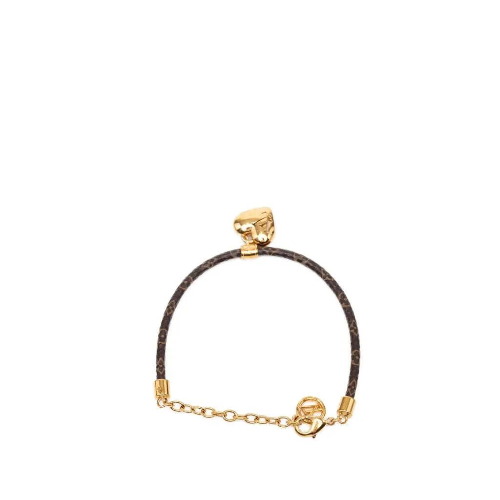 Louis Vuitton Monogram and Gold Plated Blooming Heart Charm Bracelet Brown Very good - Inside View