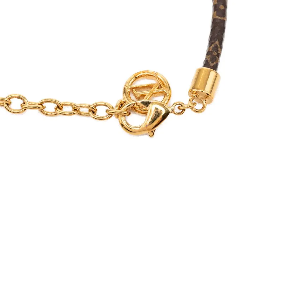 Louis Vuitton Monogram and Gold Plated Blooming Heart Charm Bracelet Brown Very good - Model View