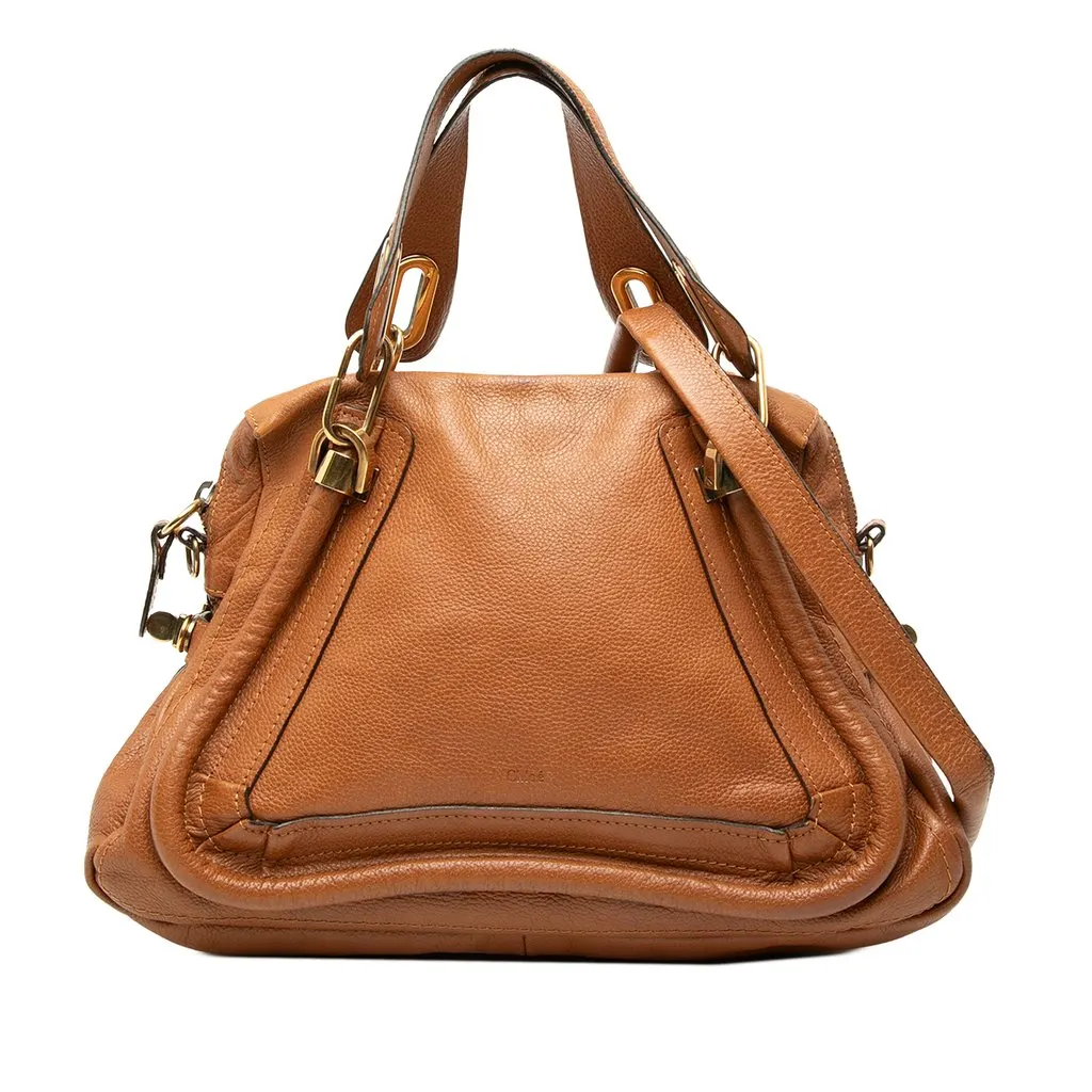 Chloé Medium Leather Paraty Satchel Brown Leather Good - Front View