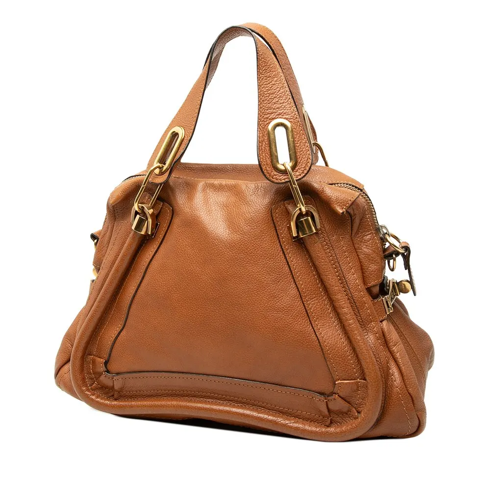 Chloé Medium Leather Paraty Satchel Brown Leather Good - Back View