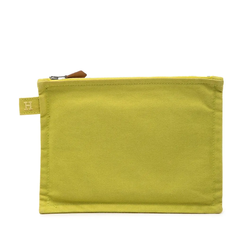 Hermès Toile Bora Bora Zip Pouch PM Green Canvas Very good - Front View