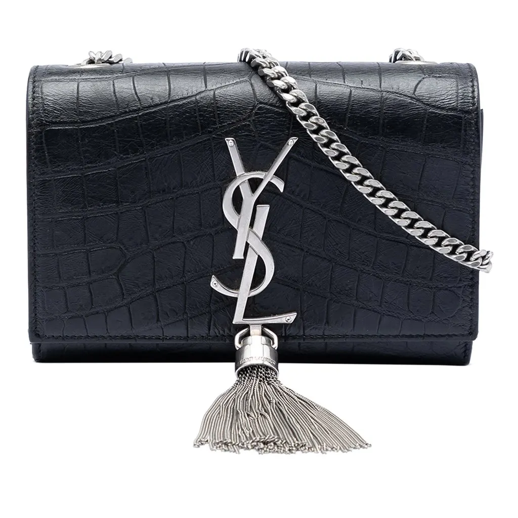 Saint Laurent Small Embossed Kate Tassel Crossbody Bag Black Leather Very good - Front View