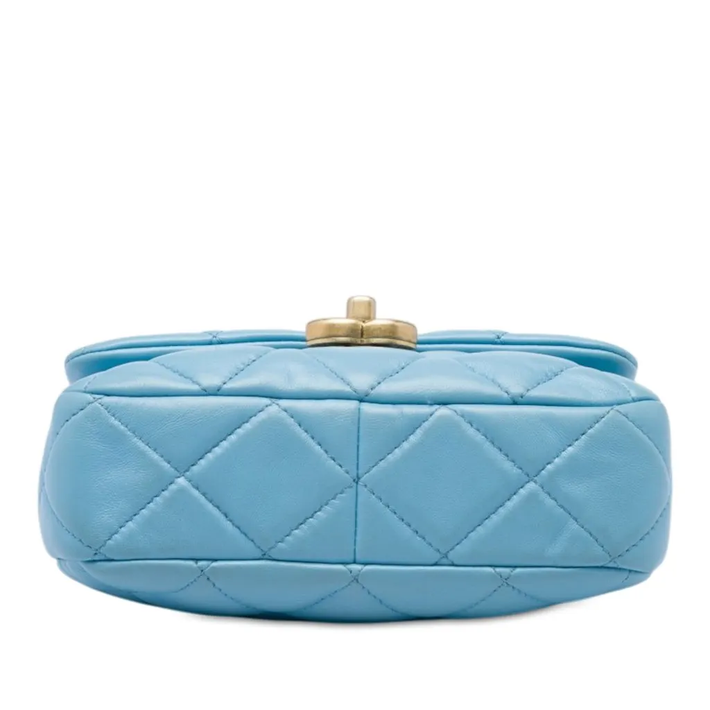 Chanel Mini Quilted Lambskin Lacquered Chain Flap Blue Leather Very good - Inside View