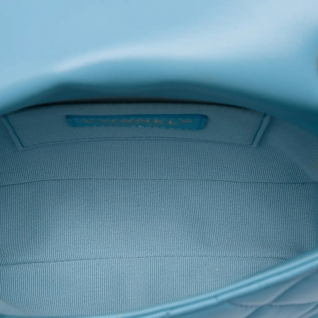 Chanel Mini Quilted Lambskin Lacquered Chain Flap Blue Leather Very good - Model View