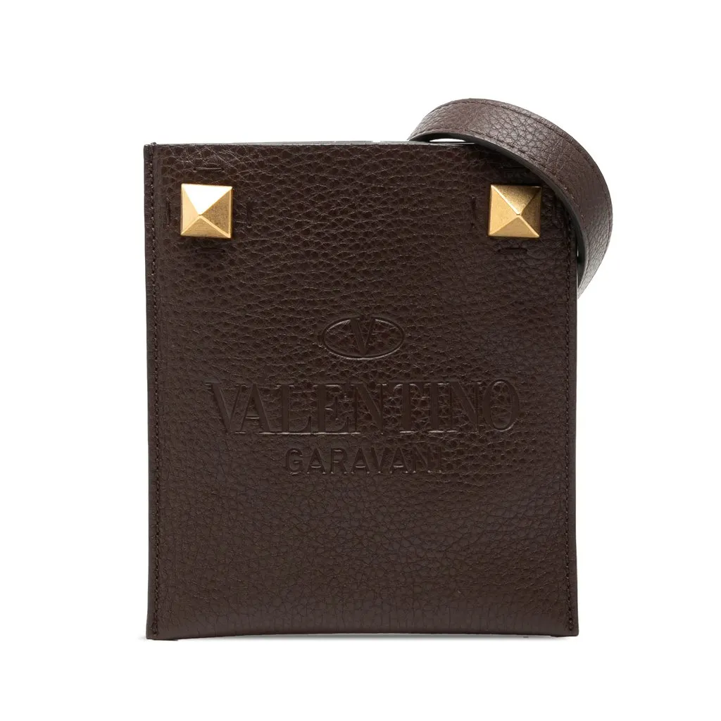 Valentino Mini Grained Calfskin Rockstud Identity Crossbody Brown Leather Good - Front View
