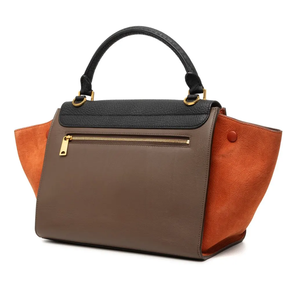 Celine Small Tricolor Leather Trapeze Satchel Brown Leather Very good - Back View