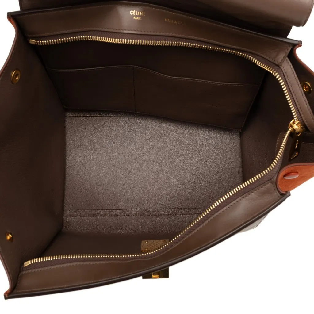 Celine Small Tricolor Leather Trapeze Satchel Brown Leather Very good - Model View