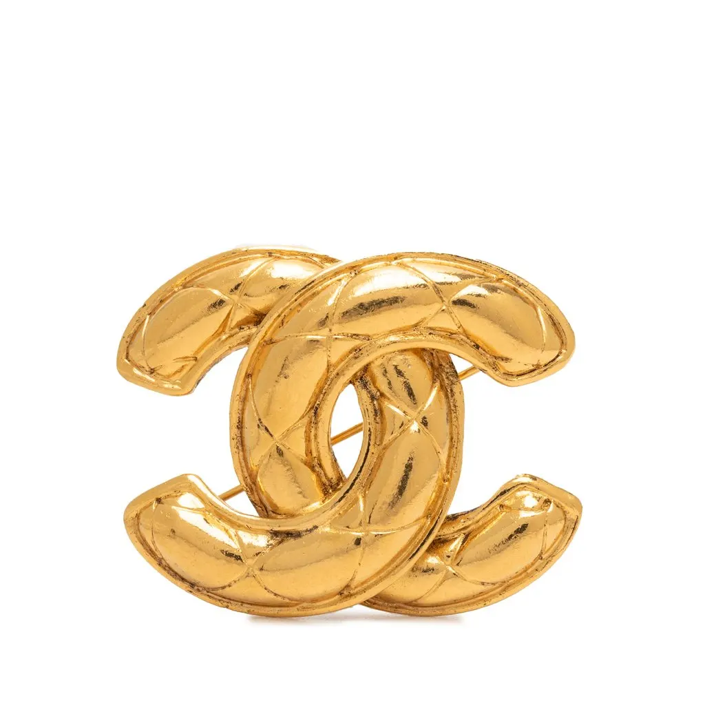 Chanel CC Gold Plated Quilted Brooch Gold Metal Very good - Front View
