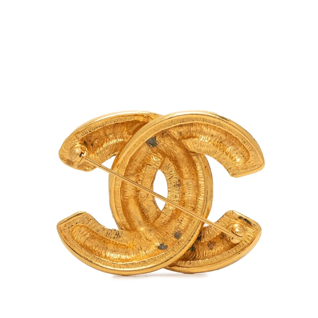Chanel CC Gold Plated Quilted Brooch Gold Metal Very good - Back View