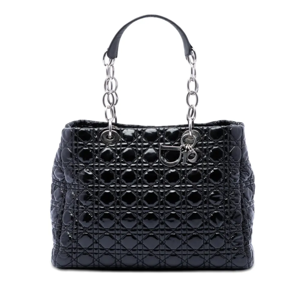 Dior Large Patent Cannage Lady Dior Soft Shopping Tote Black Leather Very good - Front View