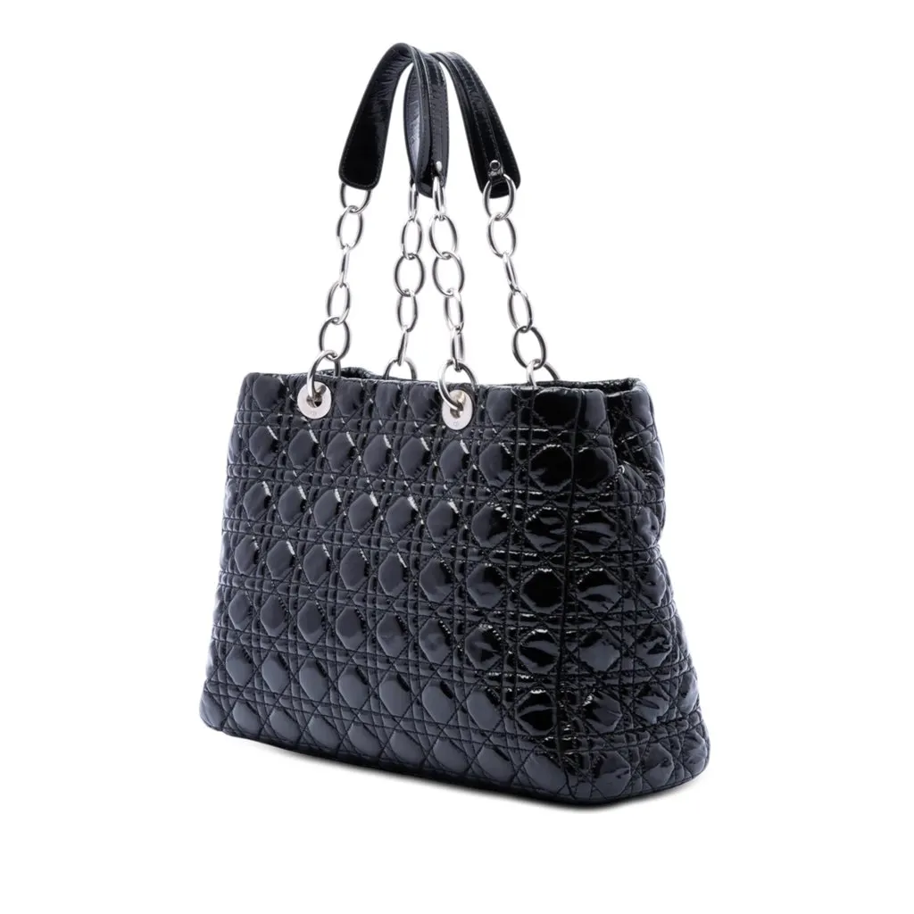 Dior Large Patent Cannage Lady Dior Soft Shopping Tote Black Leather Very good - Back View
