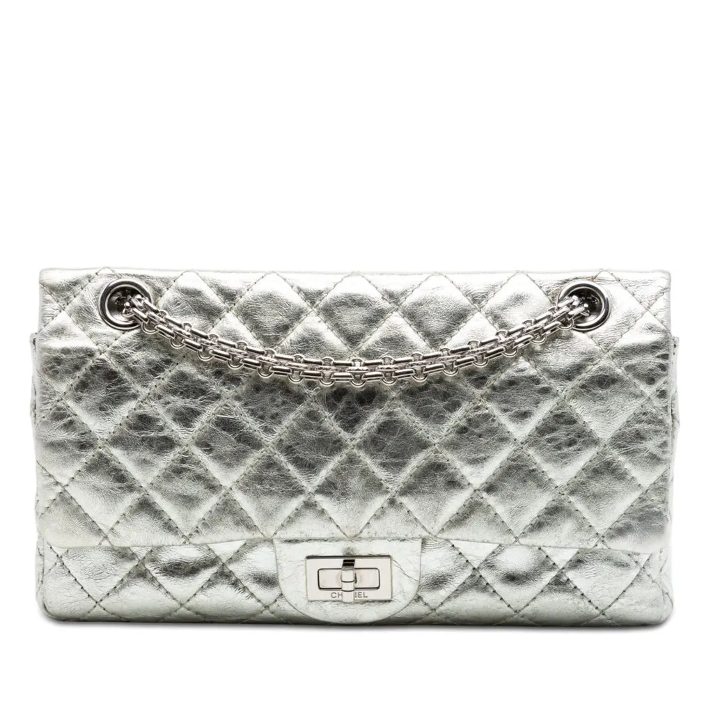 Chanel Metallic Aged Calfskin Reissue 2.55 Double Flap 225 Silver Leather Very good - Front View