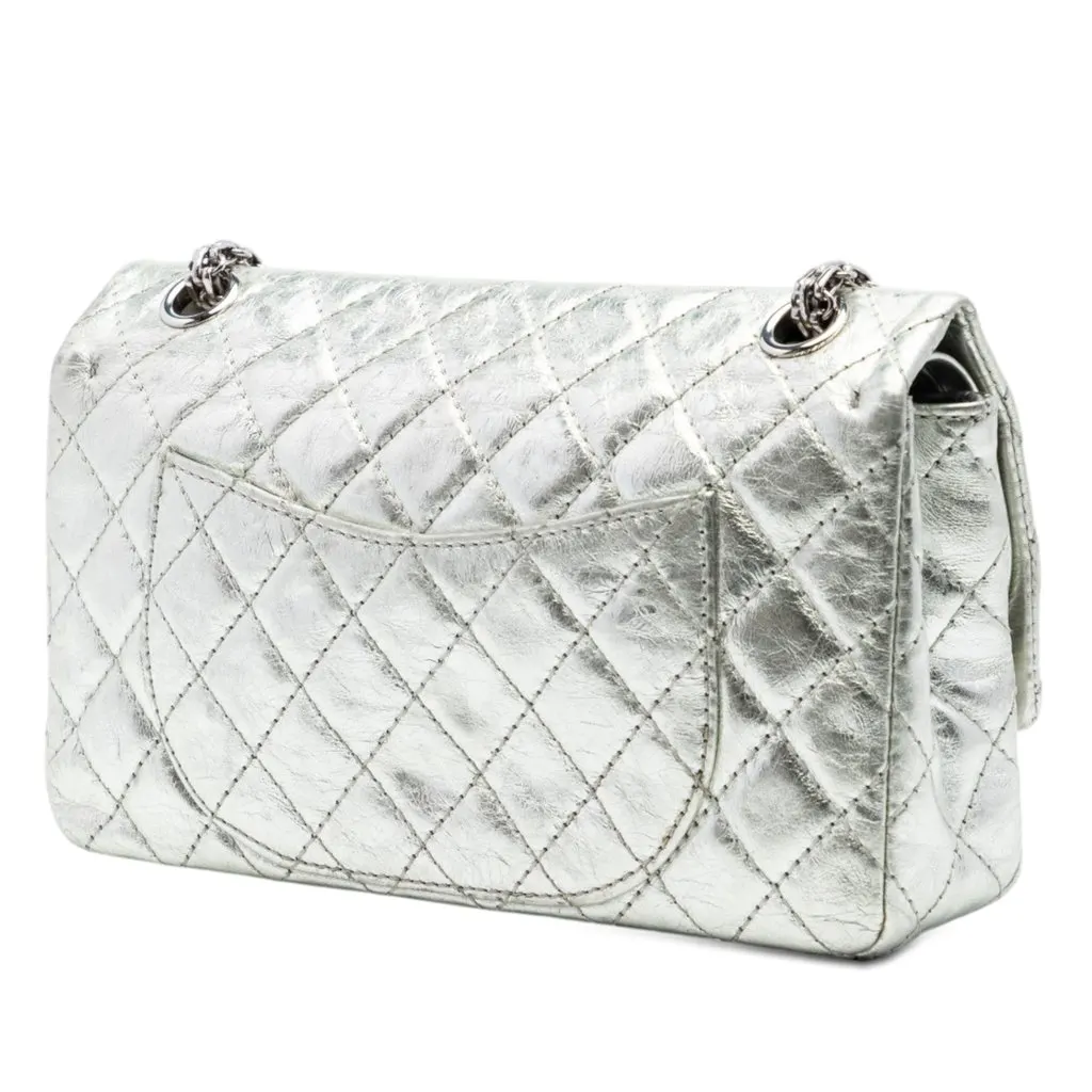 Chanel Metallic Aged Calfskin Reissue 2.55 Double Flap 225 Silver Leather Very good - Back View