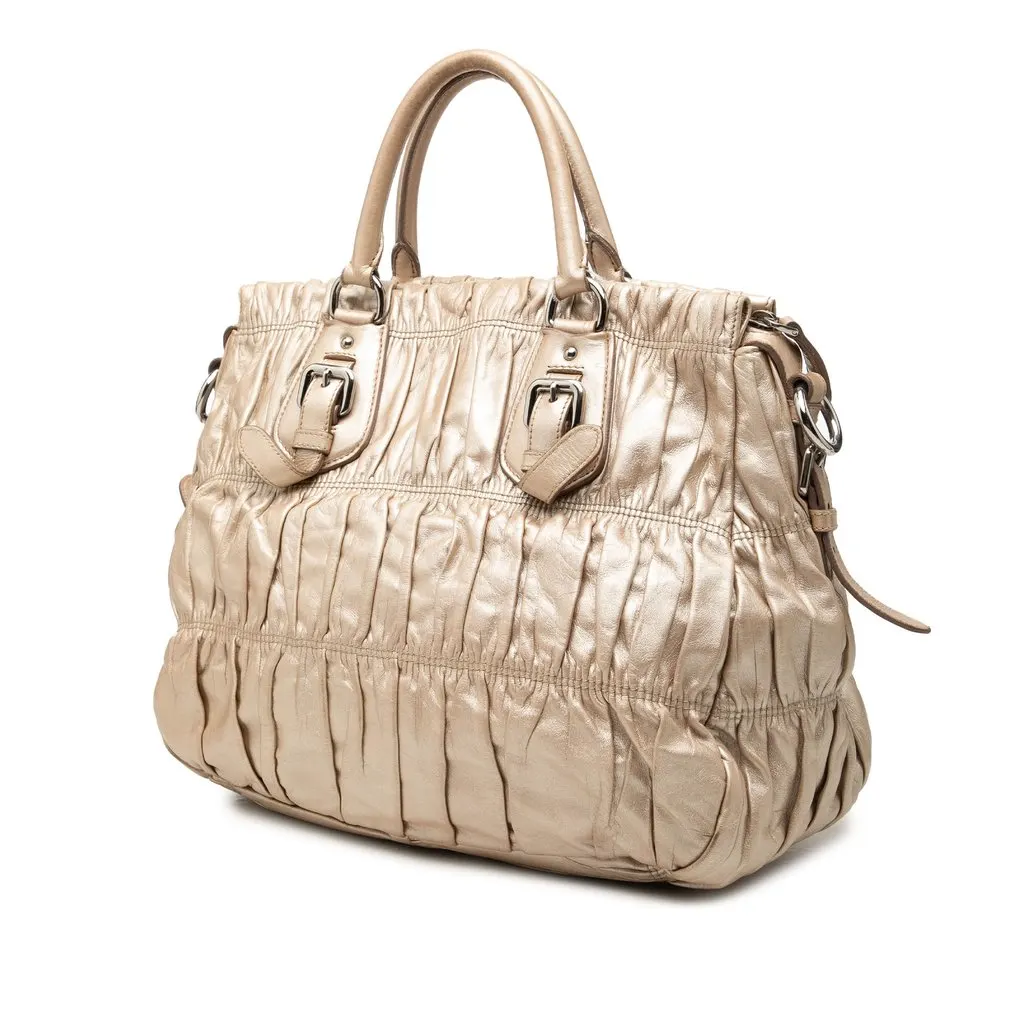 Prada Nappa Gaufre Satchel Gold Leather Very good - Back View