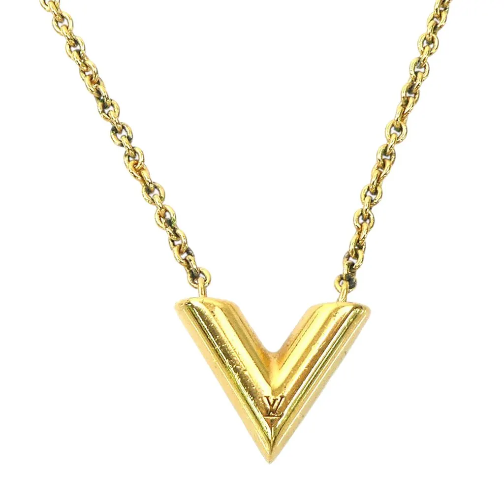 Louis Vuitton Gold Plated Essential V Necklace Gold Metal Good - Back View