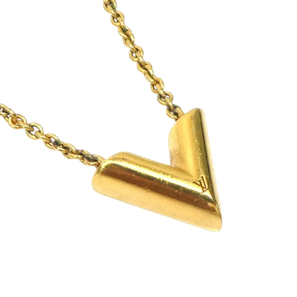 Louis Vuitton Gold Plated Essential V Necklace Gold Metal Good - Model View