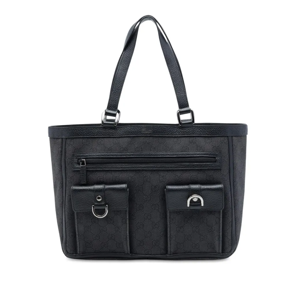 Gucci GG Denim Abbey D Ring Pocket Tote MultiColor Good - Front View
