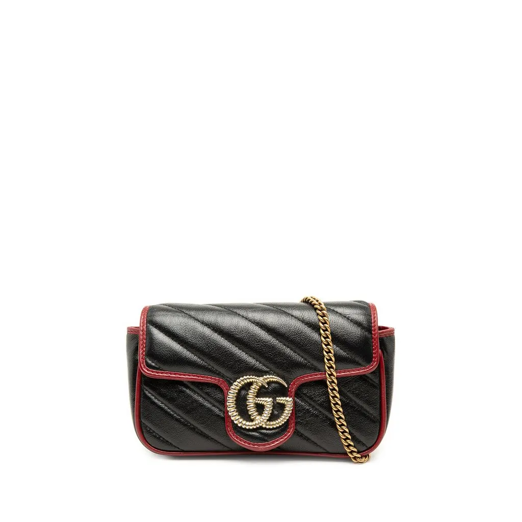 Gucci Super Mini GG Marmont Matelasse Leather Torchon Flap Crossbody Black Leather Very good - Front View