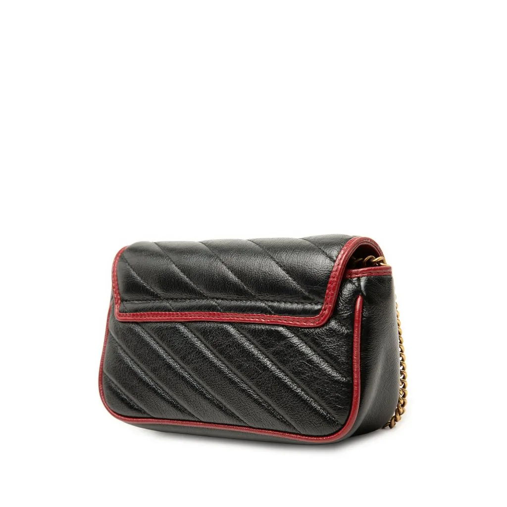 Gucci Super Mini GG Marmont Matelasse Leather Torchon Flap Crossbody Black Leather Very good - Back View