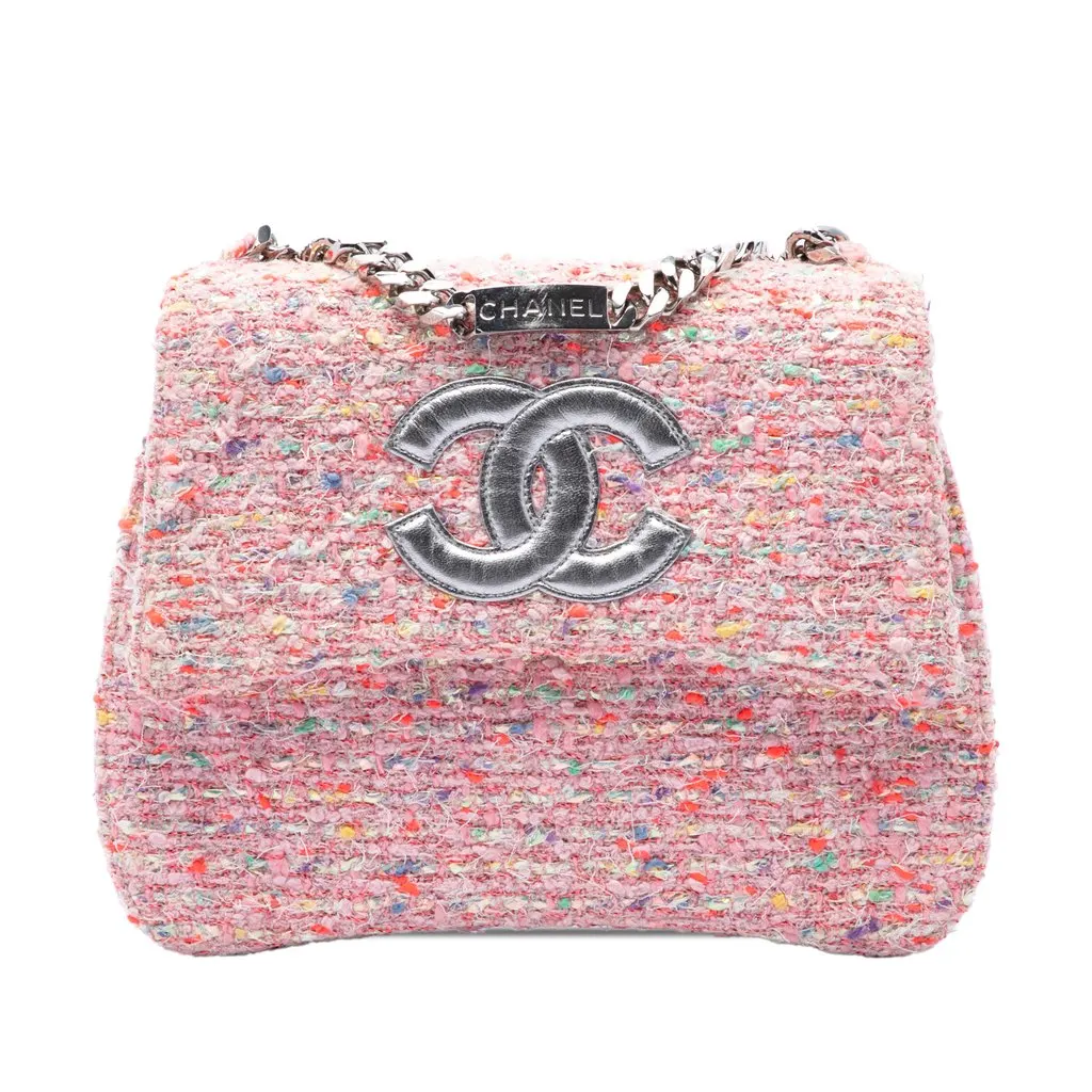 Chanel CC Confetti Tweed Flap Pink Very good - Front View