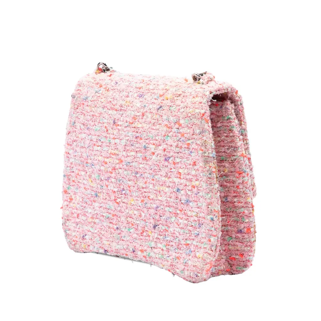 Chanel CC Confetti Tweed Flap Pink Very good - Back View