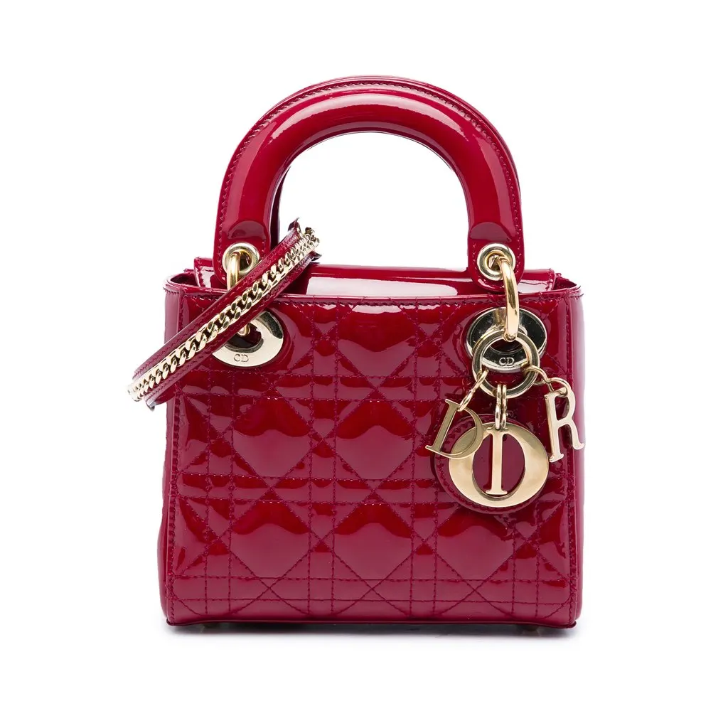 Dior Mini Patent Cannage Lady Dior Red Leather Very good - Front View