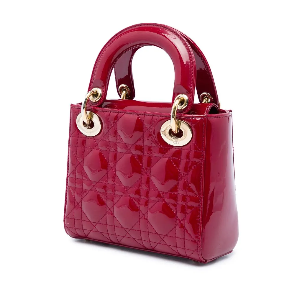 Dior Mini Patent Cannage Lady Dior Red Leather Very good - Back View