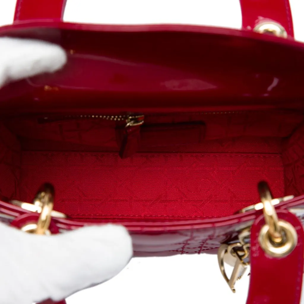 Dior Mini Patent Cannage Lady Dior Red Leather Very good - Model View