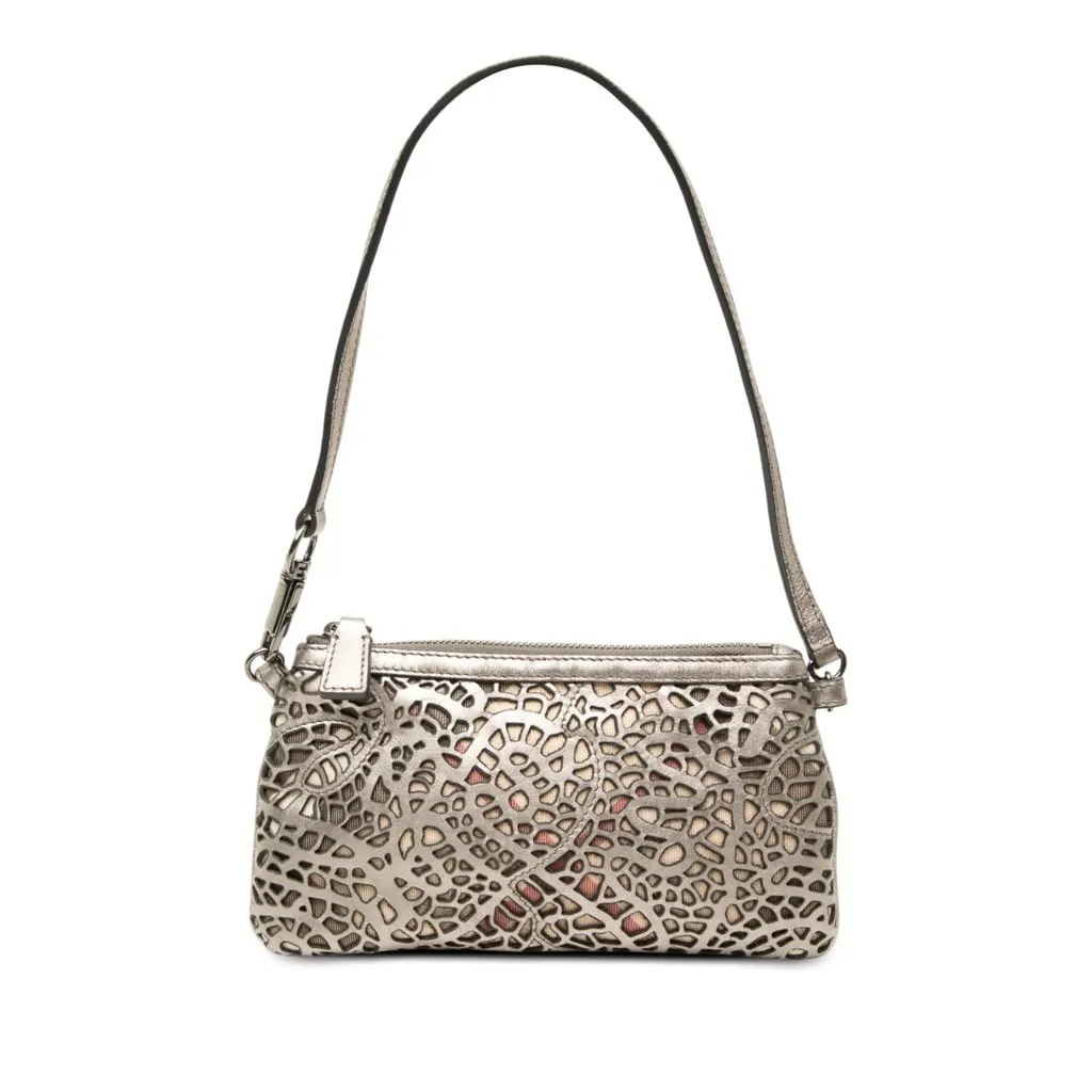 Burberry Supernova Check Cutout Leather Pochette Silver Leather Very good - Front View