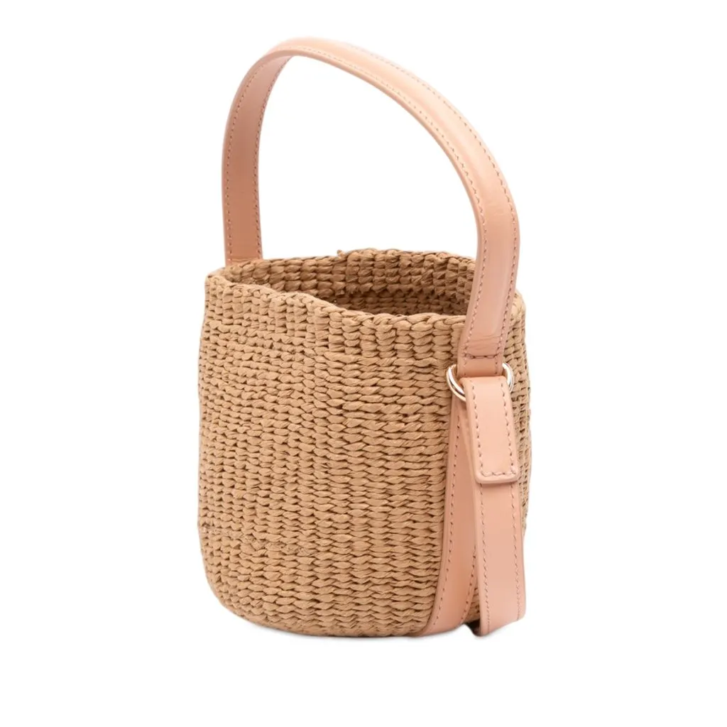 Chloé Mifuko Mini Raffia Horse Medal Basket Bag Beige Rattan Good - Back View