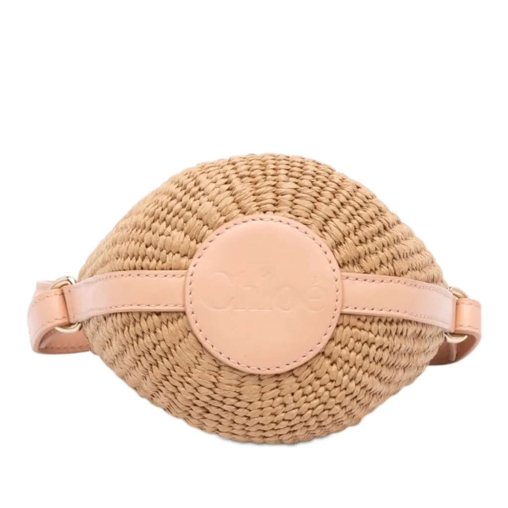 Chloé Mifuko Mini Raffia Horse Medal Basket Bag Beige Rattan Good - Inside View