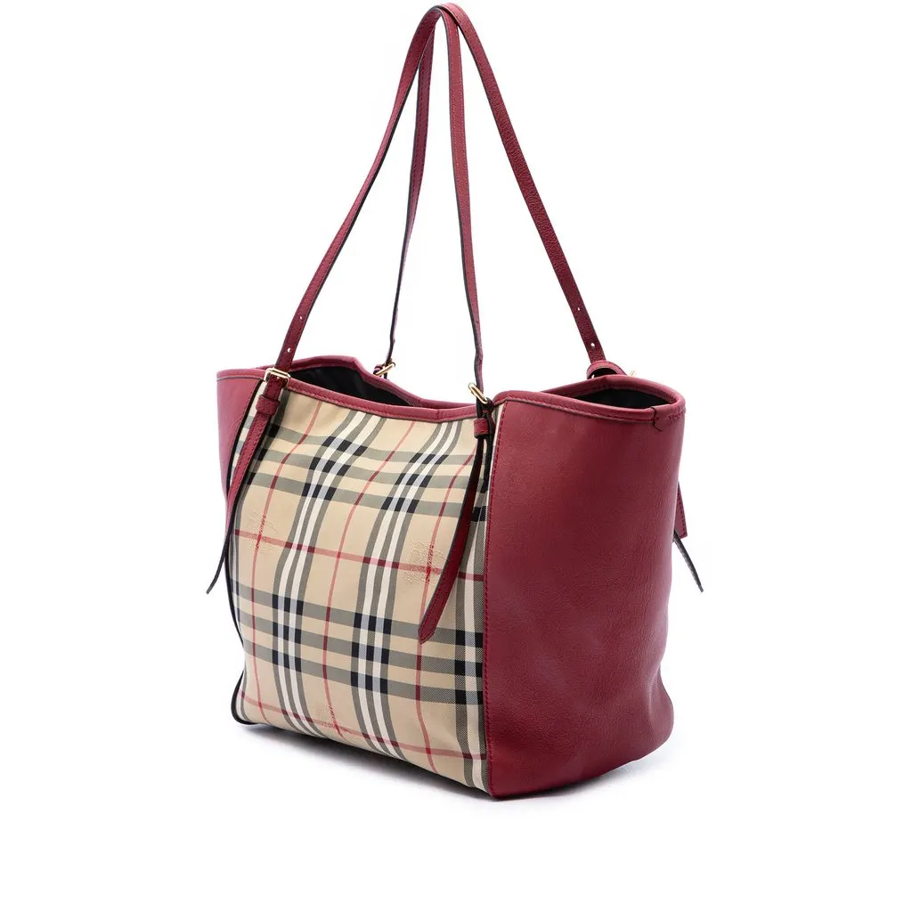 Burberry Small Haymarket Check Coated Canvas and Calfskin Canterbury Tote Beige Canvas Good - Back View