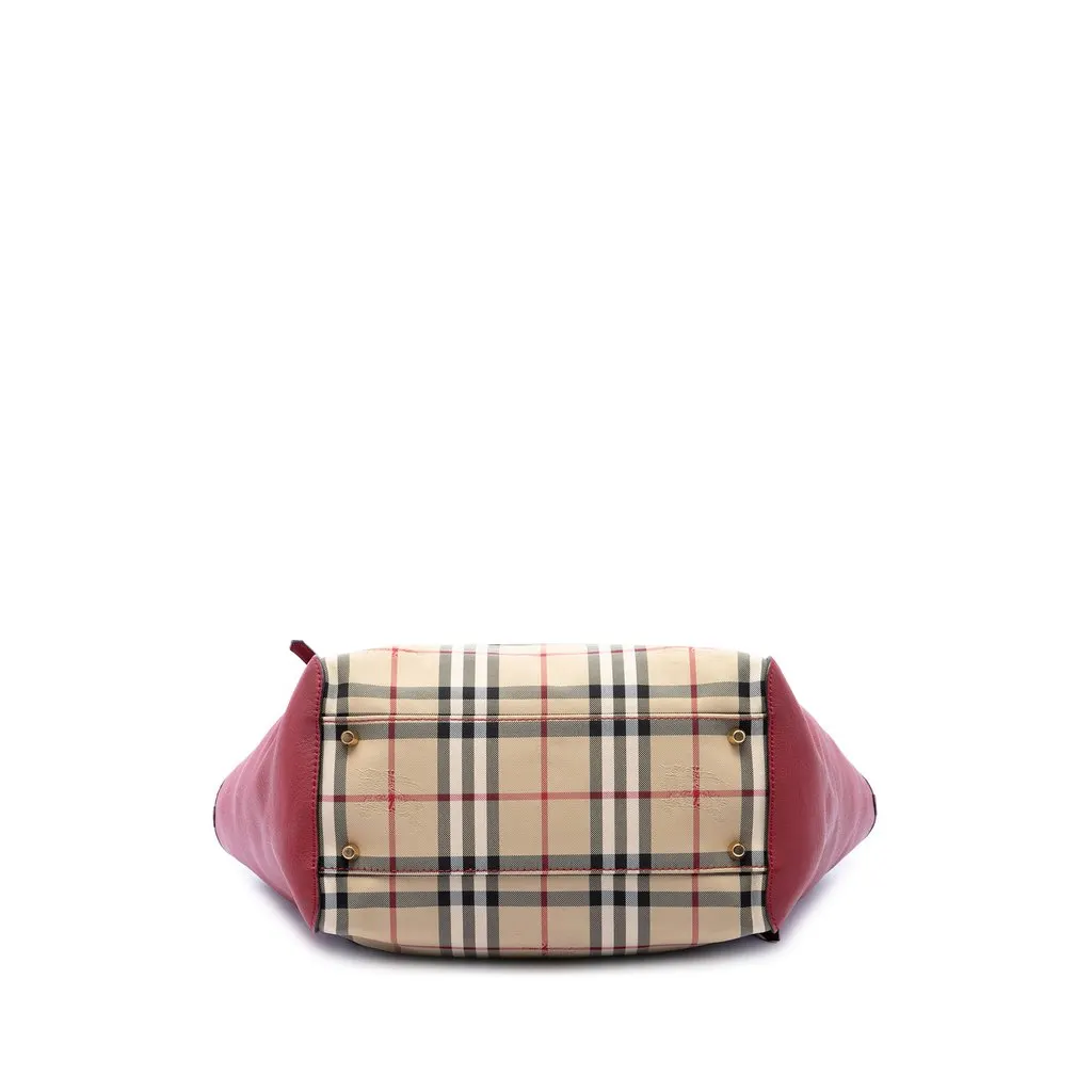 Burberry Small Haymarket Check Coated Canvas and Calfskin Canterbury Tote Beige Canvas Good - Inside View
