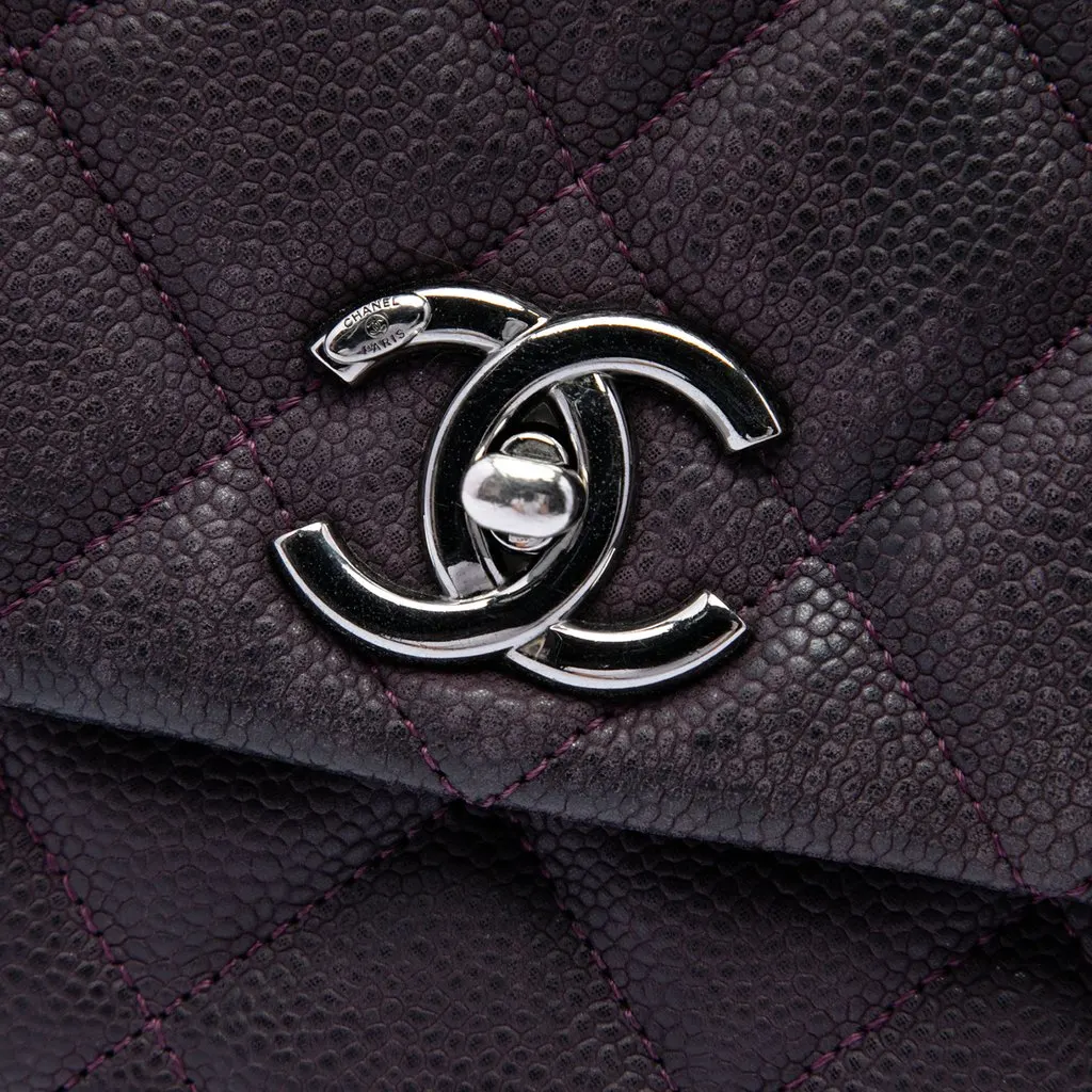 Chanel Matte Quilted Caviar Leather Lady Pearly Flap Purple Leather Very good - Box View