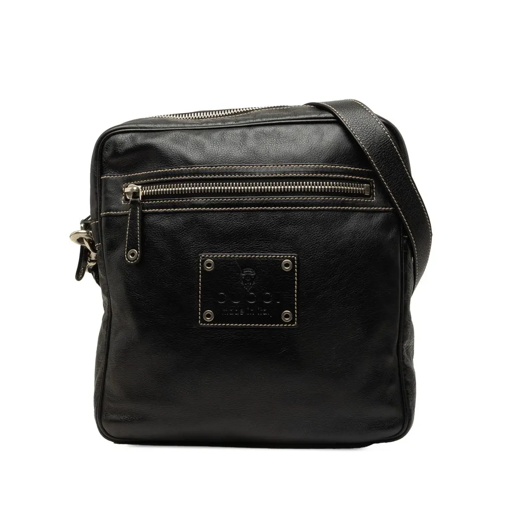 Gucci Calfskin Crossbody Black Leather Good - Front View