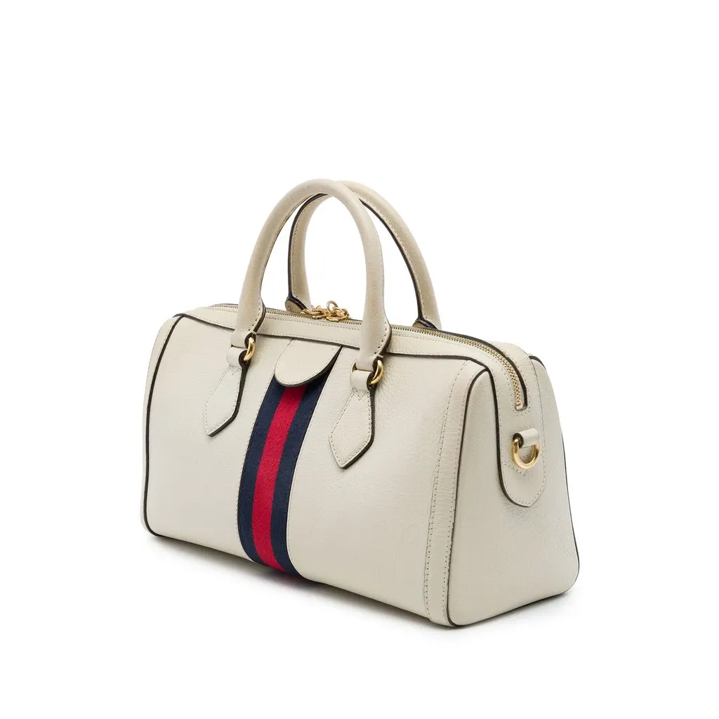 Gucci Medium Calfskin Web Ophidia Top Handle Bag White Leather Good - Back View
