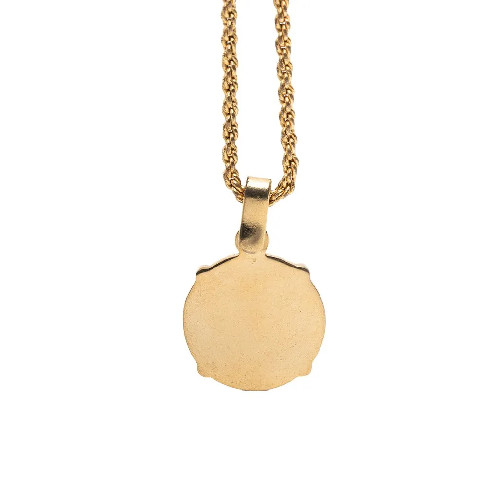 Dior Gold Plated Enamel Logo Round Pendant Necklace Gold Metal Very good - Inside View
