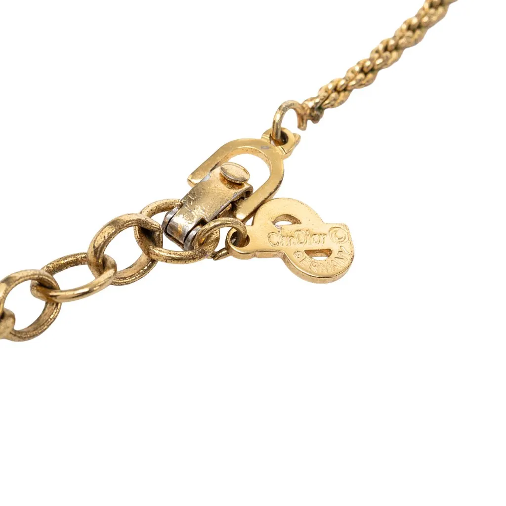 Dior Gold Plated Enamel Logo Round Pendant Necklace Gold Metal Very good - Model View