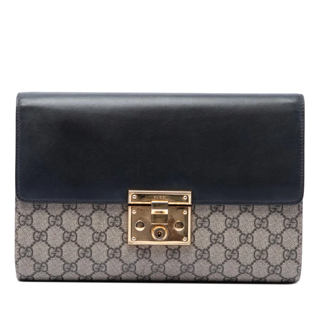 Gucci GG Supreme Padlock Clutch Beige Canvas Good - Front View