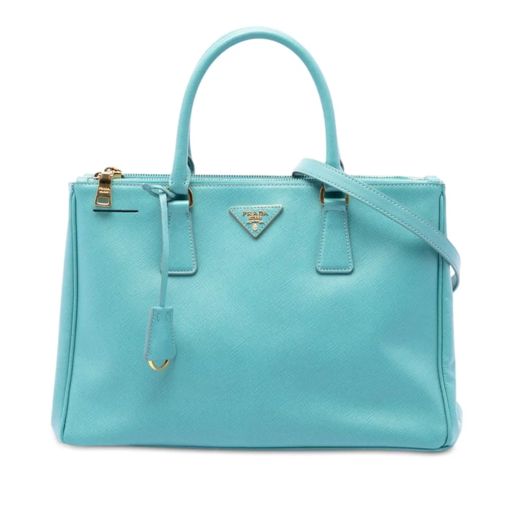 Prada Medium Saffiano Lux Galleria Double Zip Satchel Blue L