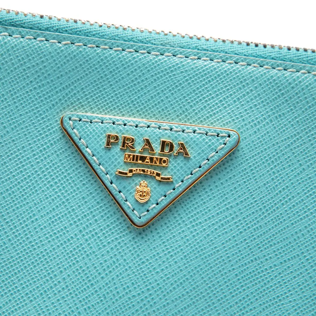 Prada Medium Saffiano Lux Galleria Double Zip Satchel Blue Leather Very good - Box View